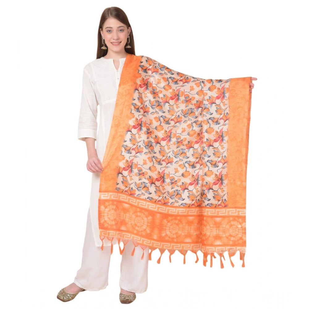 pkrkart Women's Art Silk Printed Dupatta (Orange, Length: 2.25 to 2.50 Mtr)