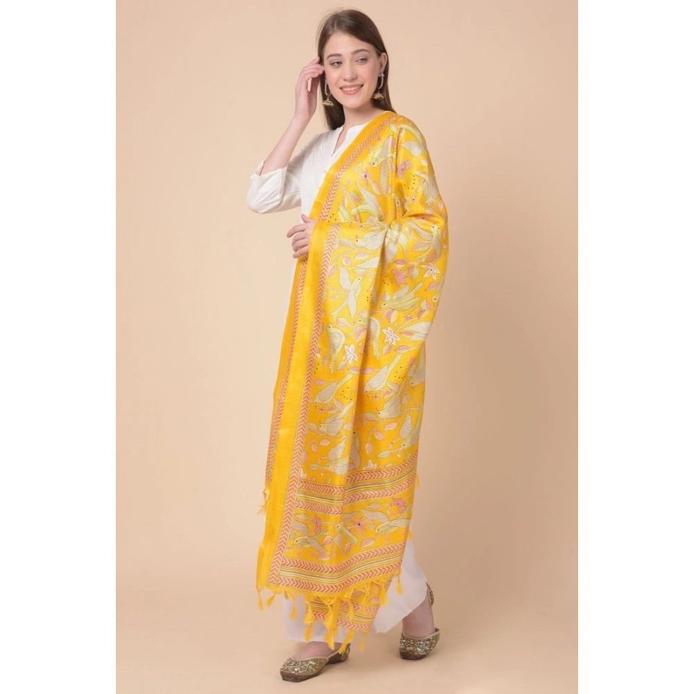 pkrkart Women's Art Silk Printed Dupatta (Yellow, Length: 2.25 to 2.50 Mtr)