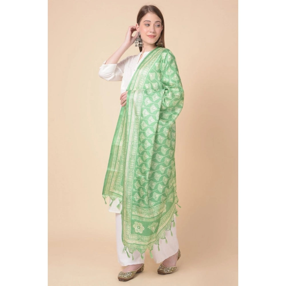 pkrkart Women's Art Silk Printed Dupatta (Light Green, Length: 2.25 to 2.50 Mtr)