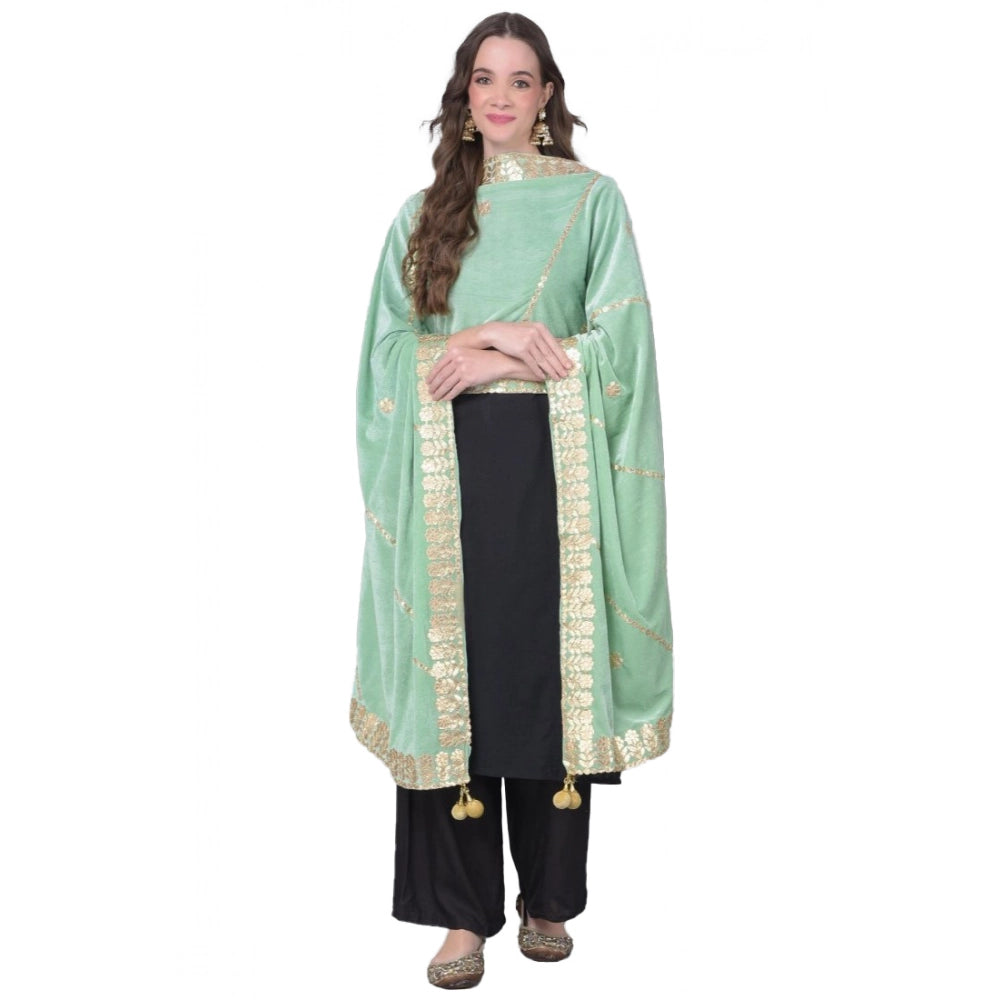 pkrkart Women's Velvet Gotta Patti Dupatta (Sea Green, Length: 2.25 to 2.50 Mtr)