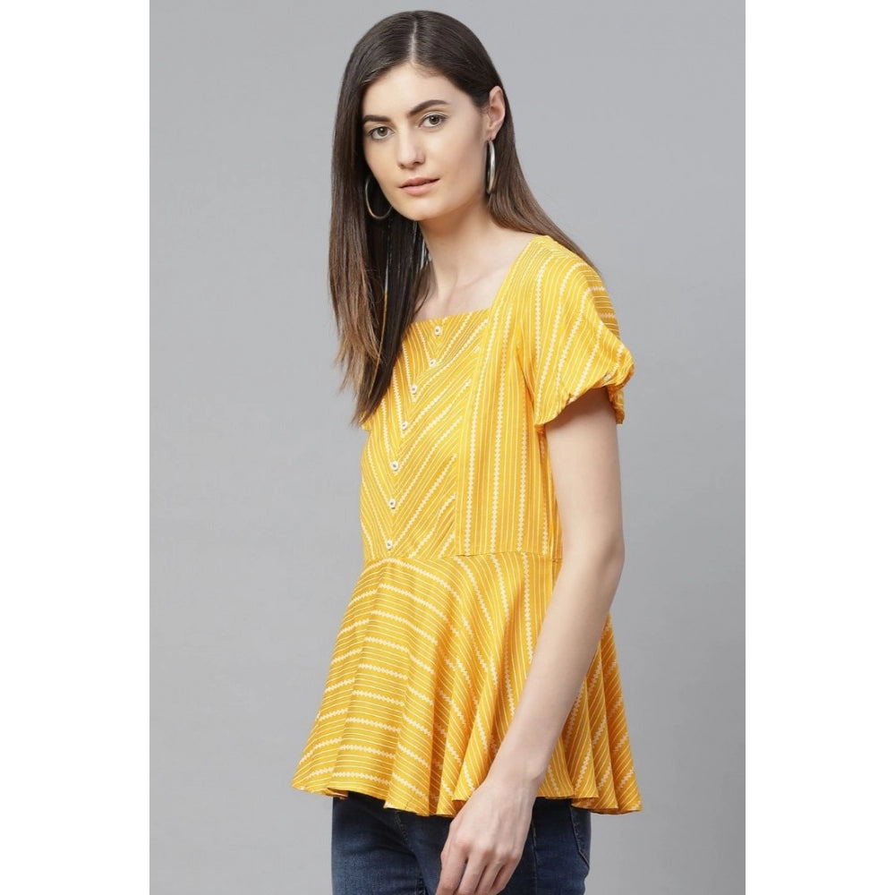 PKRKART Women's Casual Short Sleeves Stripe Printed Rayon Top (Mustard)