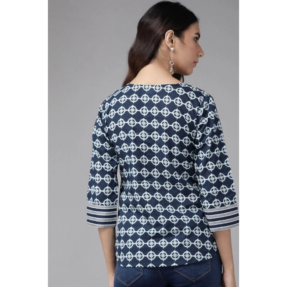 PKRKART Women's Casual 3/4 th Sleeve Floral Printed Cotton Top (Blue)