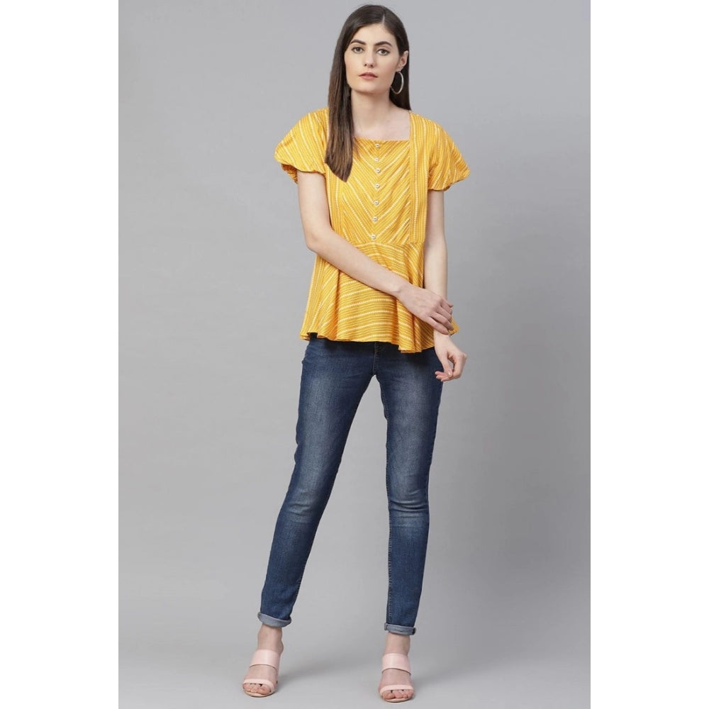 PKRKART Women's Casual Short Sleeves Stripe Printed Rayon Top (Mustard)