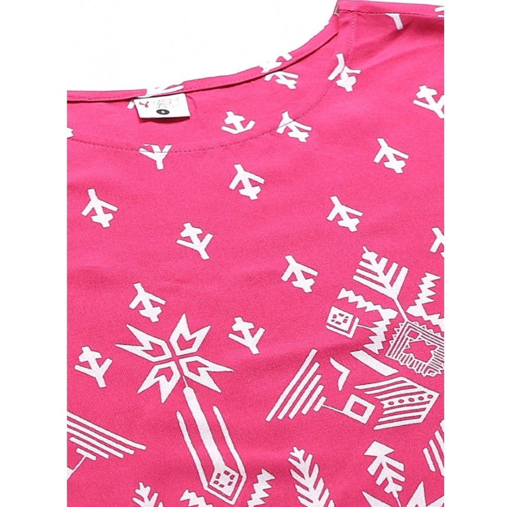 PKRKART Women's Casual Short Sleeve Printed Rayon Pajama Set (Pink)