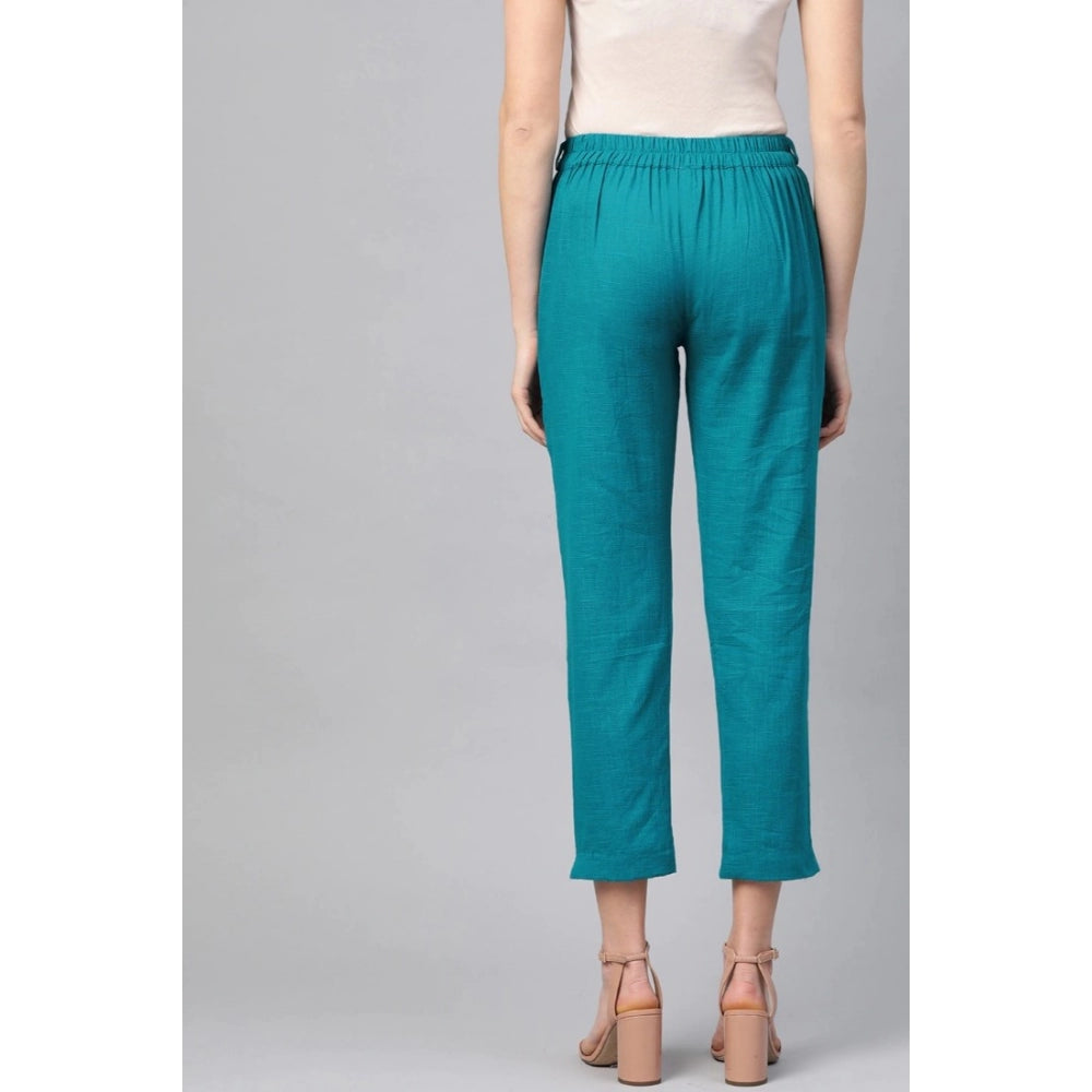 pkrkart Women's Casual Solid Cotton Slub Trouser Pant (Rama Blue)