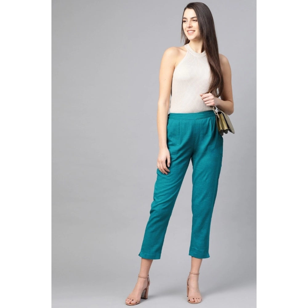 pkrkart Women's Casual Solid Cotton Slub Trouser Pant (Rama Blue)