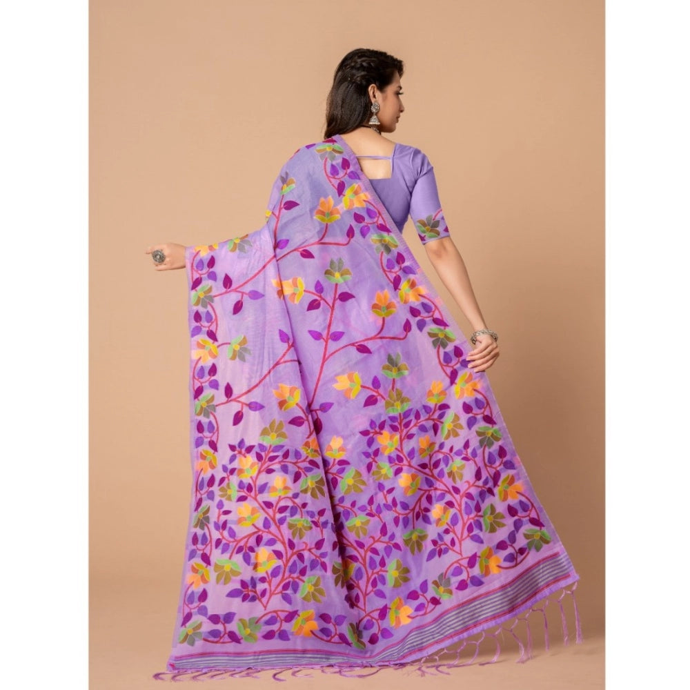 pkrkart Women's Cotton Printed Saree With Unstitched Blouse (Lavender, 5-6 Mtrs)