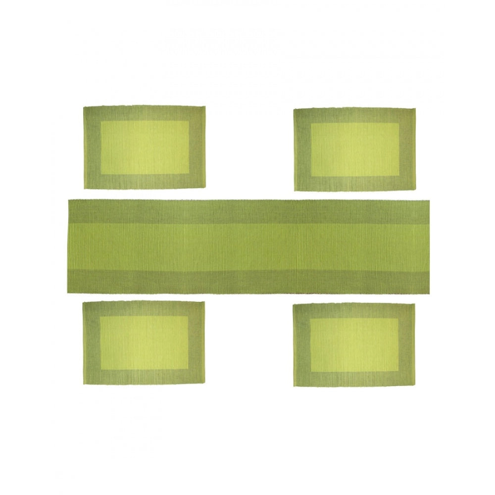 PKR Kart Ribbed Cotton Table Runner and Placemats Sets (Green)