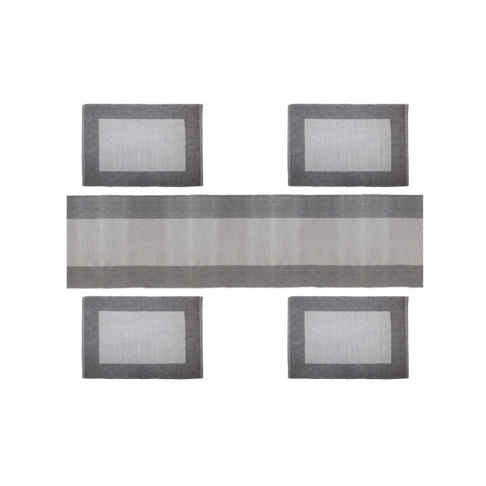 PKR Kart Ribbed Cotton Table Runner and Placemats Sets (Grey)