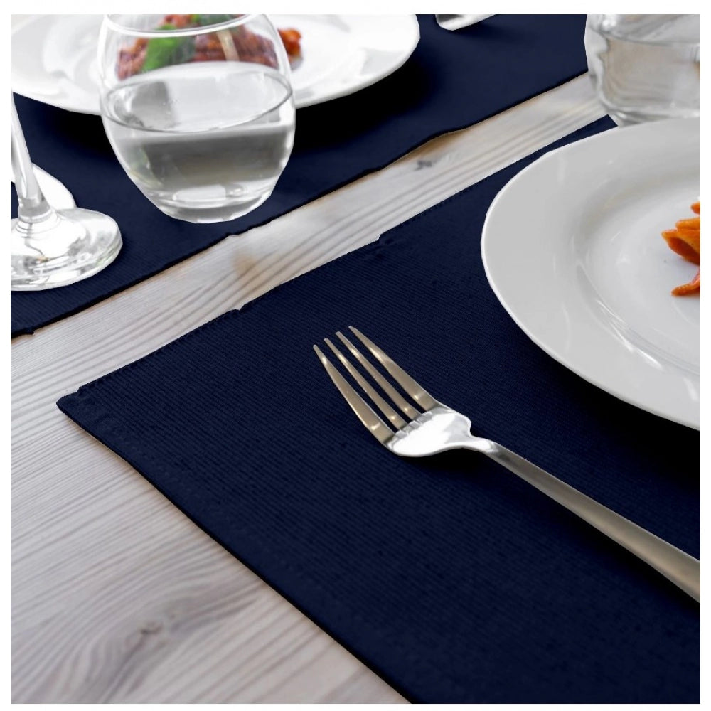 PKR Kart Ribbed Cotton Table Runner and Placemats Sets (Navy Blue)