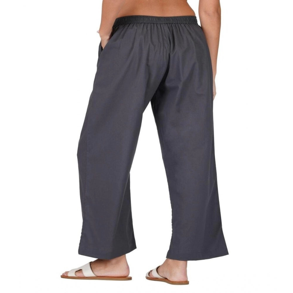 pkrkart Women's Casual Cotton Cambric Solid Elastic Palazzo Trousers (Dark Grey)