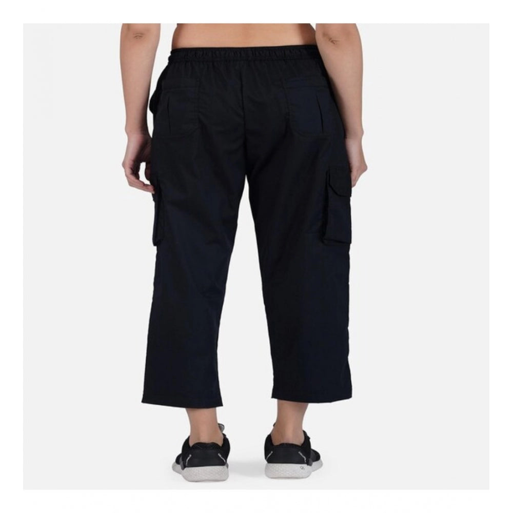 pkrkart Women's Casual Cotton Solid Cargo Pants (Black)