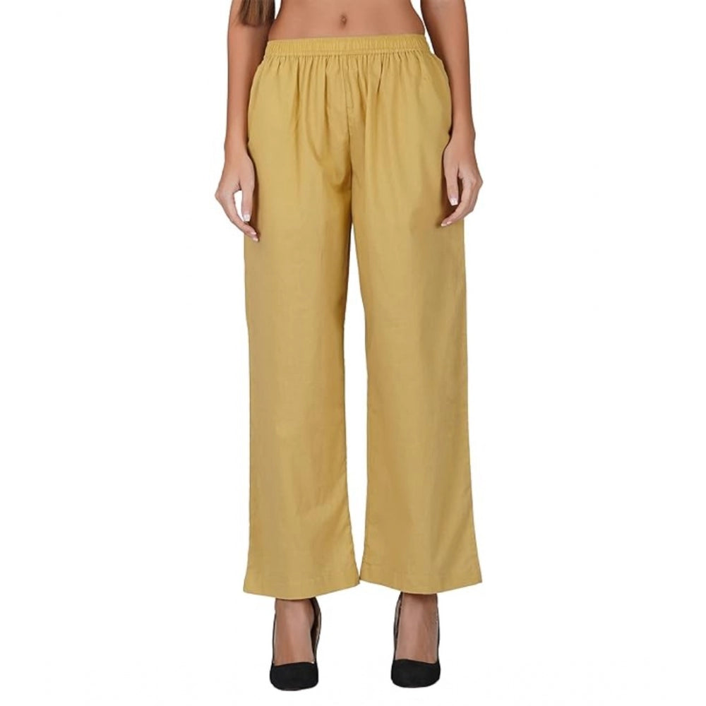 pkrkart Women's Casual Cotton Cambric Solid Elastic Palazzo Trousers (Beige)