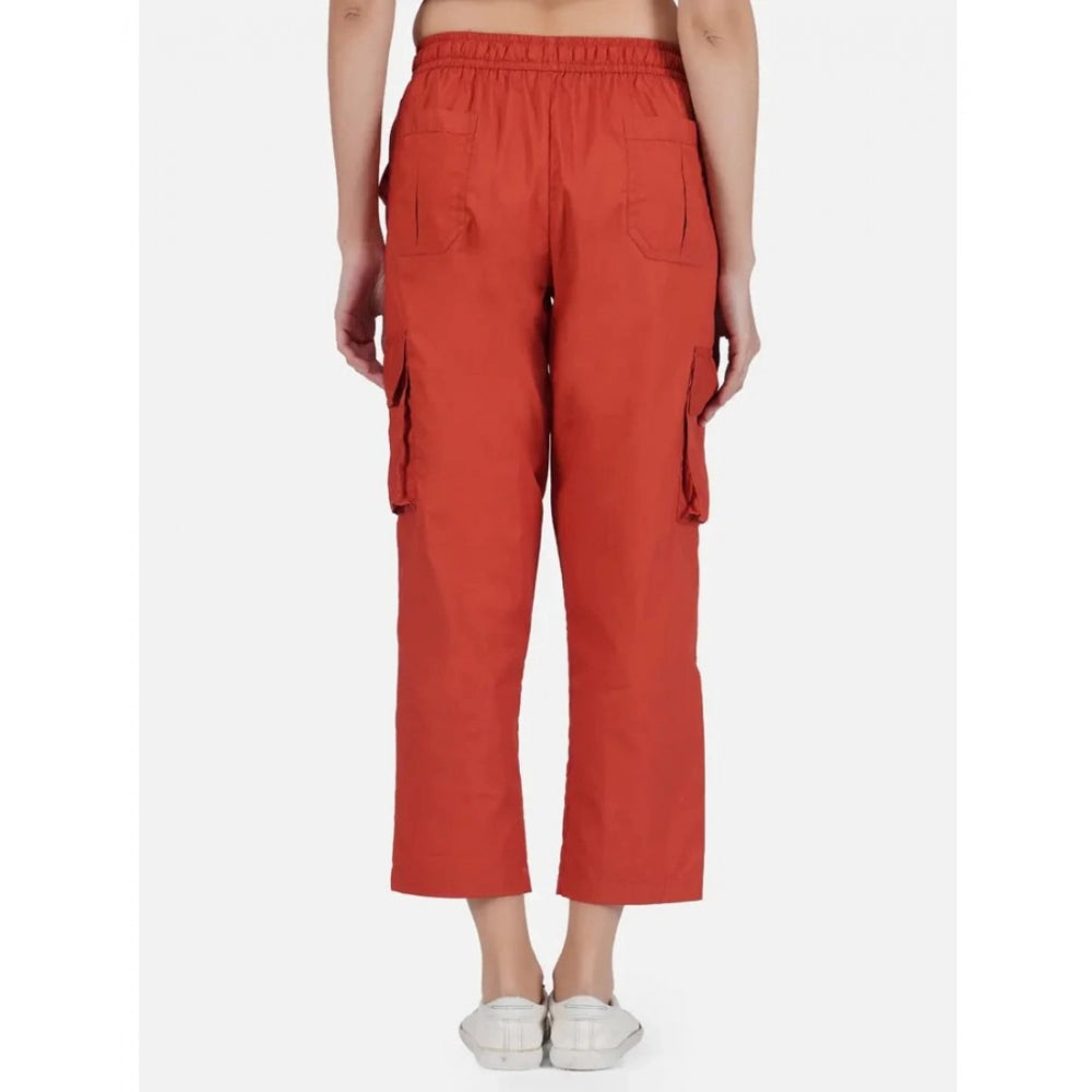pkrkart Women's Casual Cotton Solid Cargo Pants (Rust)
