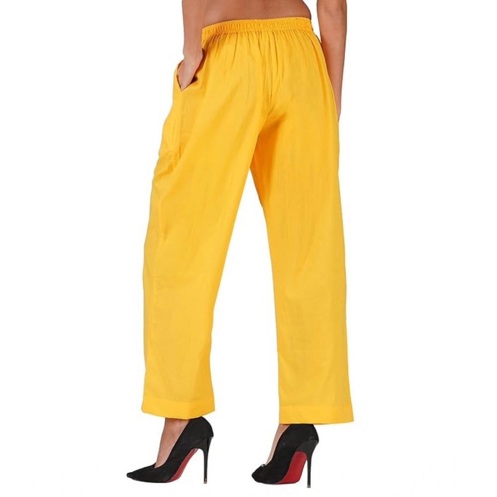 pkrkart Women's Casual Cotton Cambric Solid Elastic Palazzo Trousers (Yellow)
