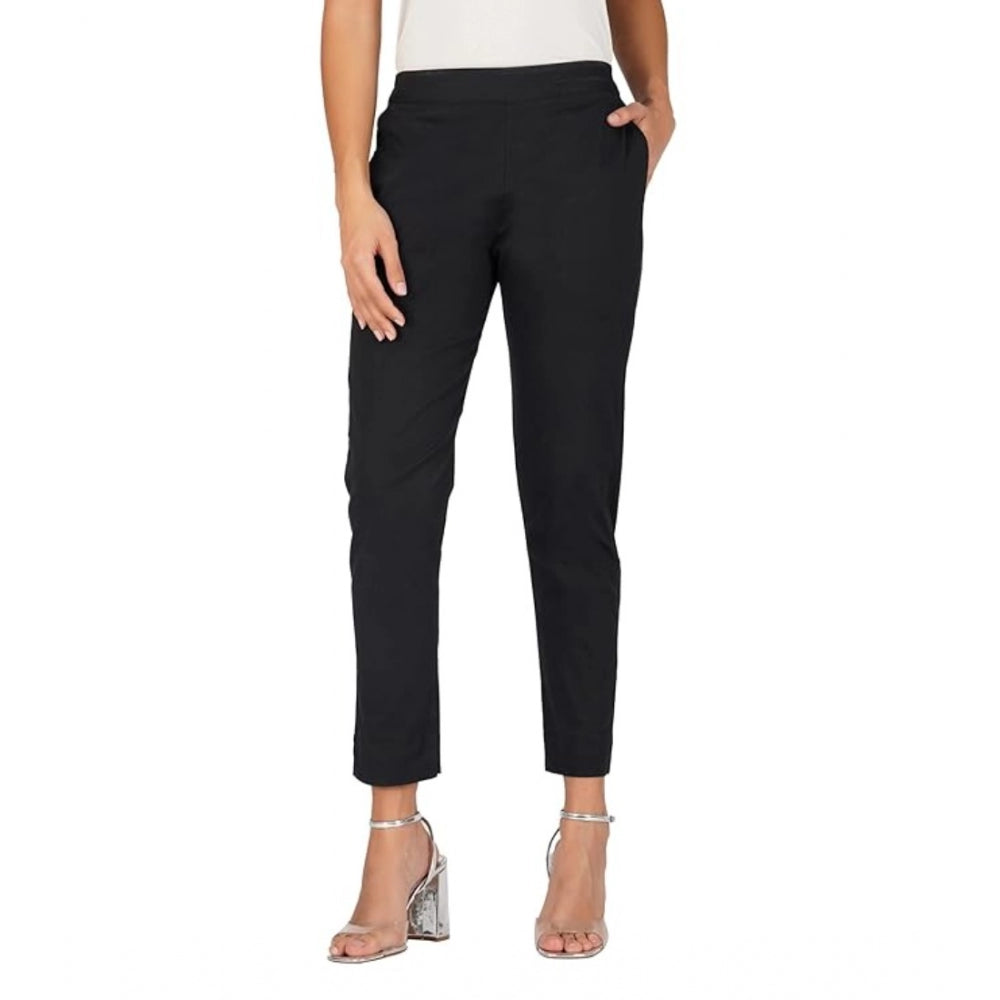 pkrkart Women's Casual Cotton Lycra Solid Trouser Pants (Black)