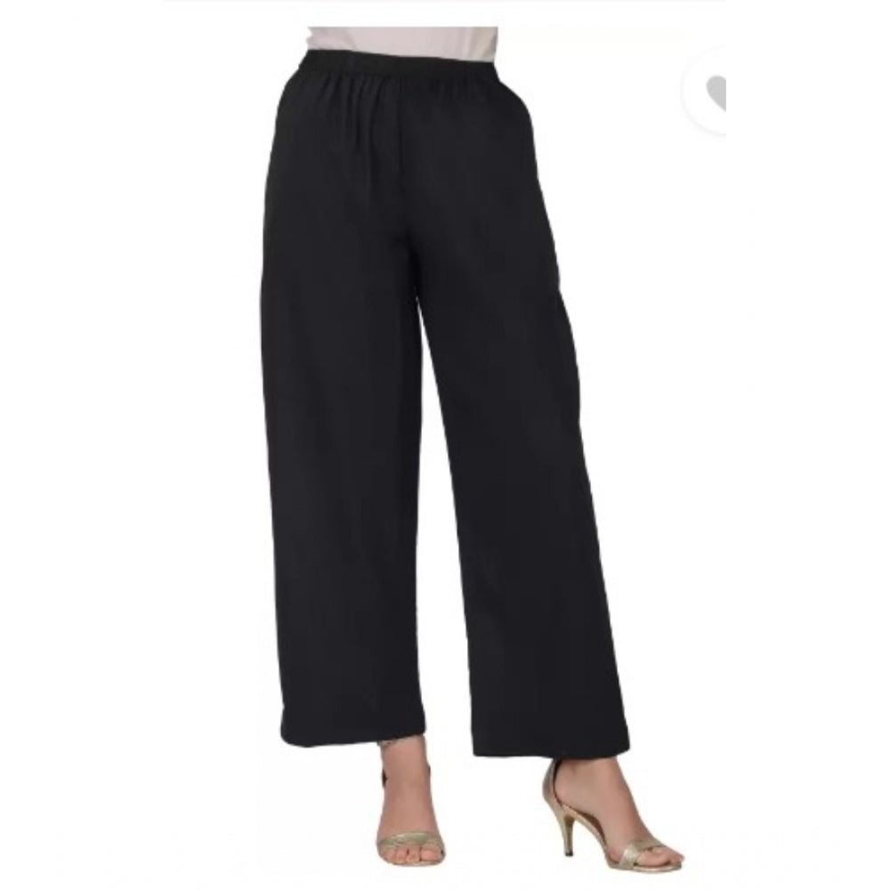 pkrkart Women's Casual Cotton Cambric Solid Elastic Palazzo Trousers (Black)