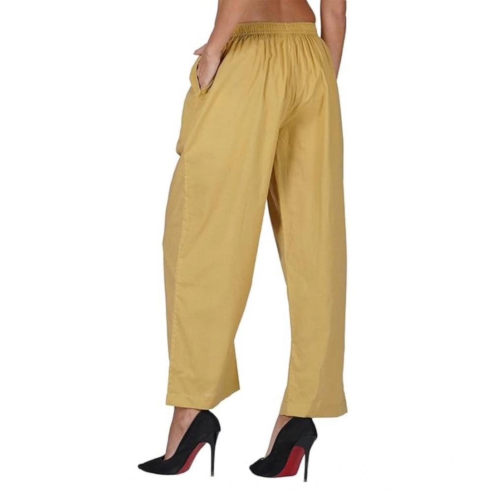 pkrkart Women's Casual Cotton Cambric Solid Elastic Palazzo Trousers (Beige)