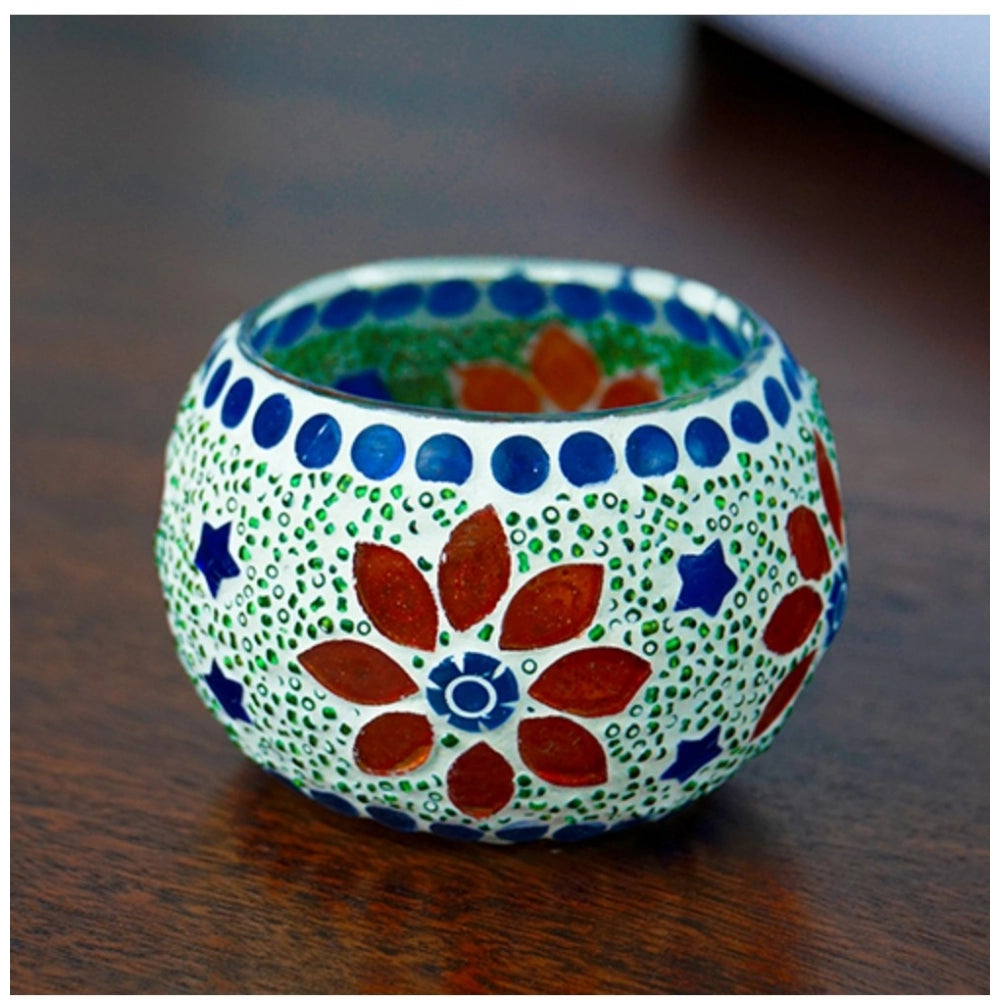 PKR Kart Glass Mosaic Tea Light Holder (Multicolor)