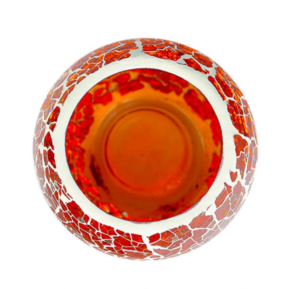 PKR Kart Glass Crackle Tea Light Holder (Red)