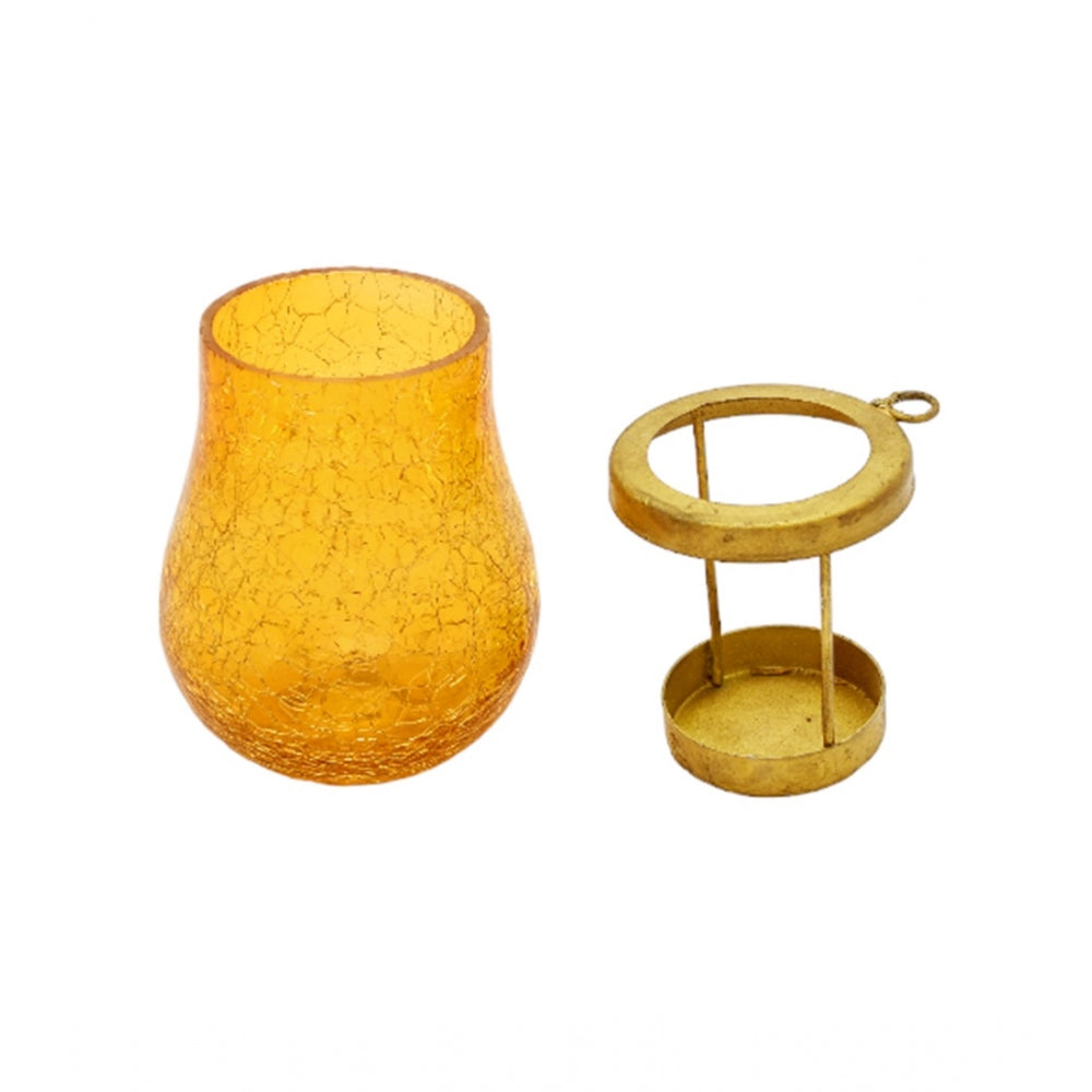 PKR Kart Glass Matka Tea Light Holder (Yellow & Red)
