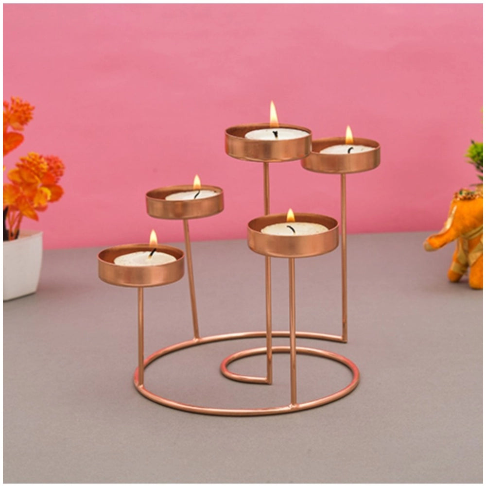 PKR Kart Metal Tea Light Candle Holder Stand For Home Decor (Rose Gold)