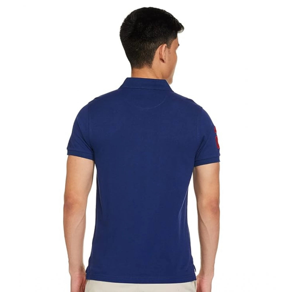 Generic Men's Casual Half sleeve Solid Cotton Polo Neck T-shirt (Dark Blue)