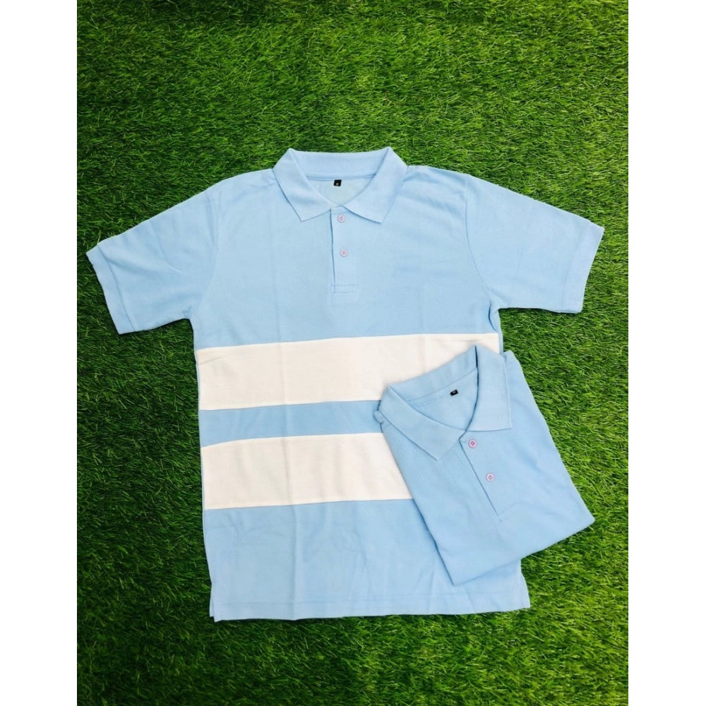 Generic Men's Casual Short Sleeves Cotton Polo Neck T-shirt (Aqua Blue)