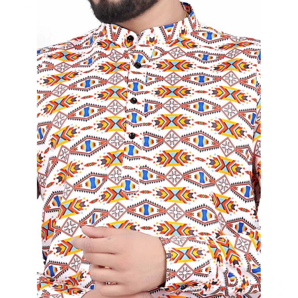 PKRKART Men's Cotton Blended Printed Full Sleeve Shortkurta (Multicolor)