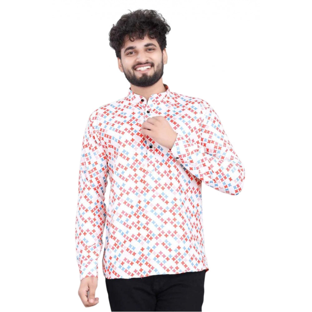 PKRKART Men's Cotton Blended Printed Full Sleeve Shortkurta (Multicolor)