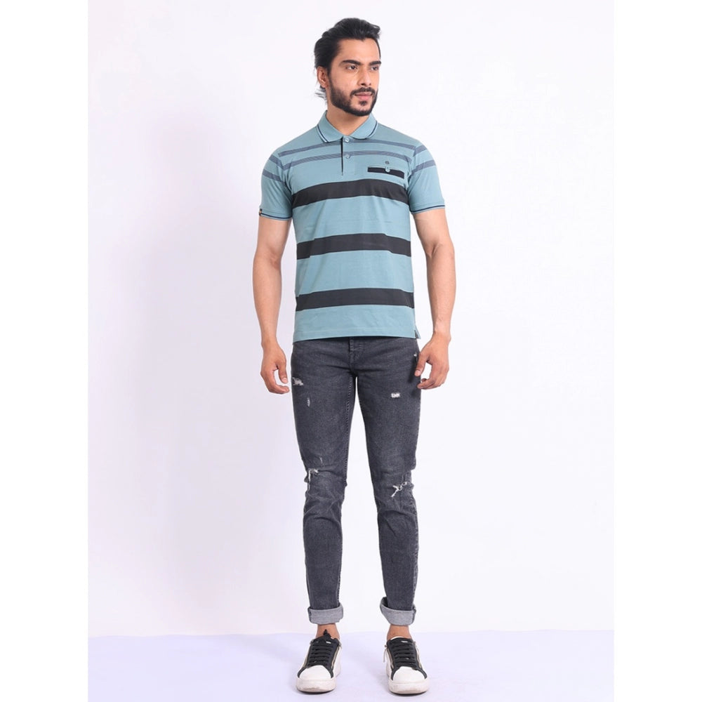PKRKART Men's Casual Cotton Printed Polo Neck Half Sleeve T-Shirt (Green)