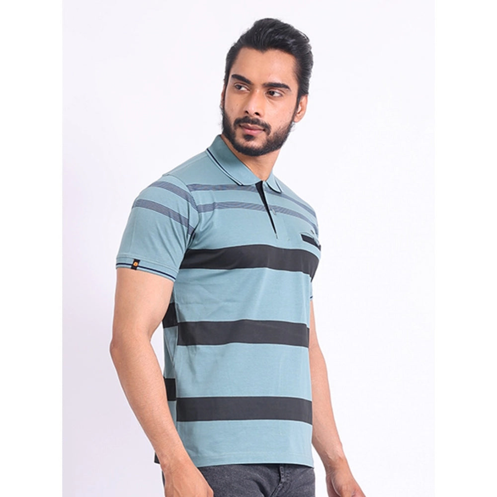 PKRKART Men's Casual Cotton Printed Polo Neck Half Sleeve T-Shirt (Green)