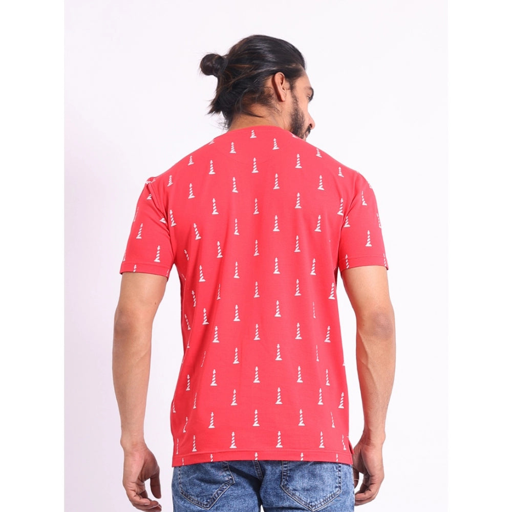 PKRKART Men's Casual Cotton Printed Round Neck Half Sleeve T-Shirt (Red)