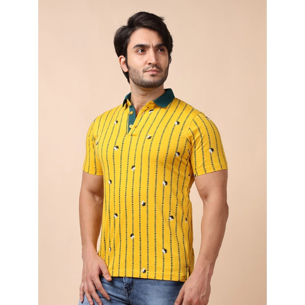 PKRKART Men's Casual Cotton Printed Polo Neck Half Sleeve T-Shirt (Yellow)