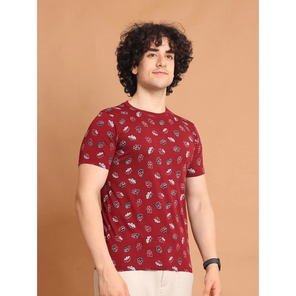 PKRKART Men's Casual Cotton Printed Round Neck Half Sleeve T-Shirt (Maroon)