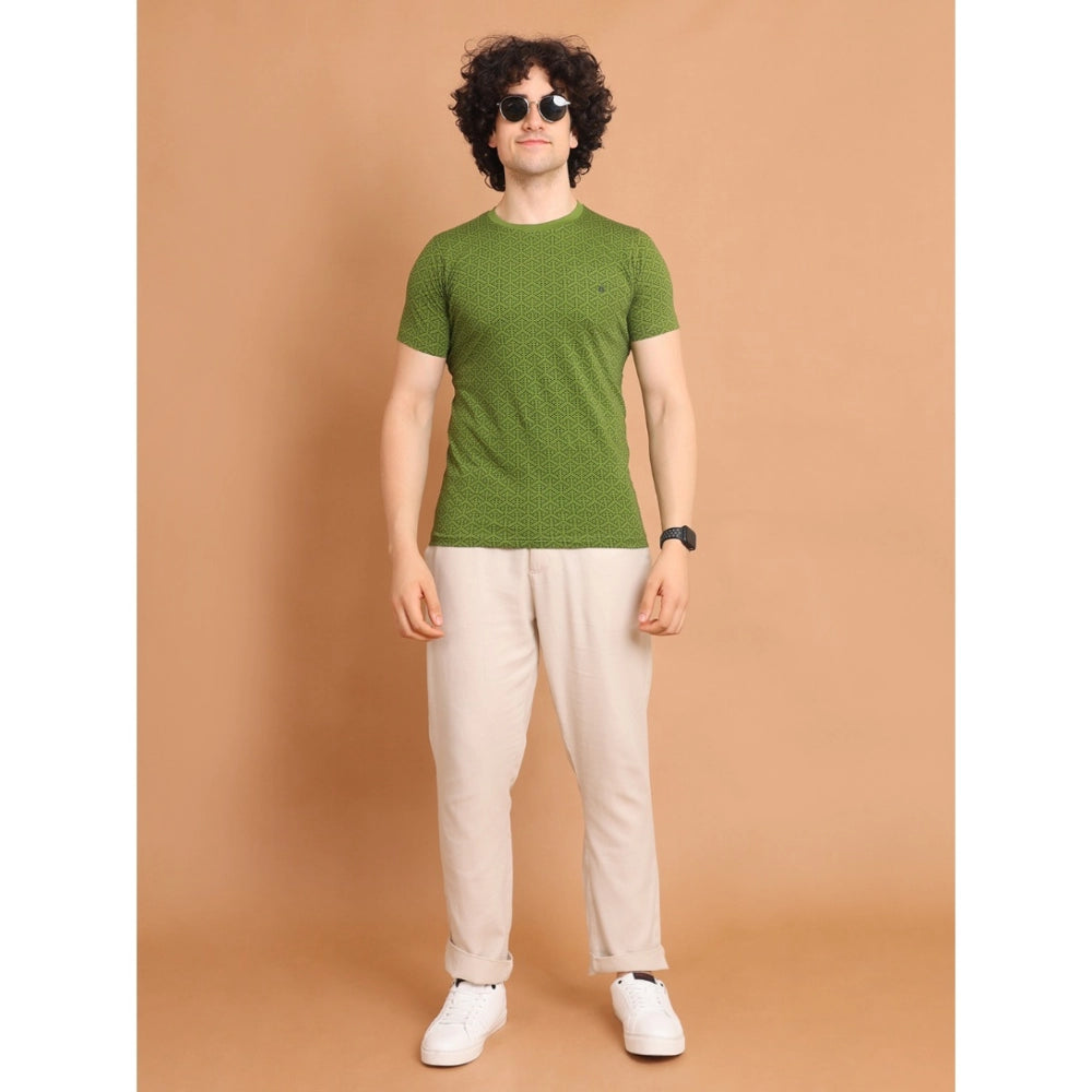 PKRKART Men's Casual Cotton Printed Round Neck Half Sleeve T-Shirt (Green)
