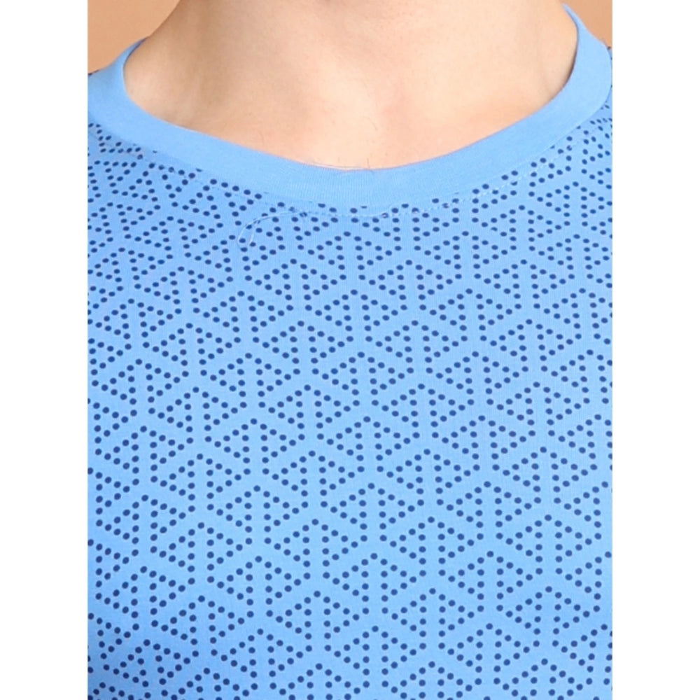 PKRKART Men's Casual Cotton Printed Round Neck Half Sleeve T-Shirt (LightBlue)