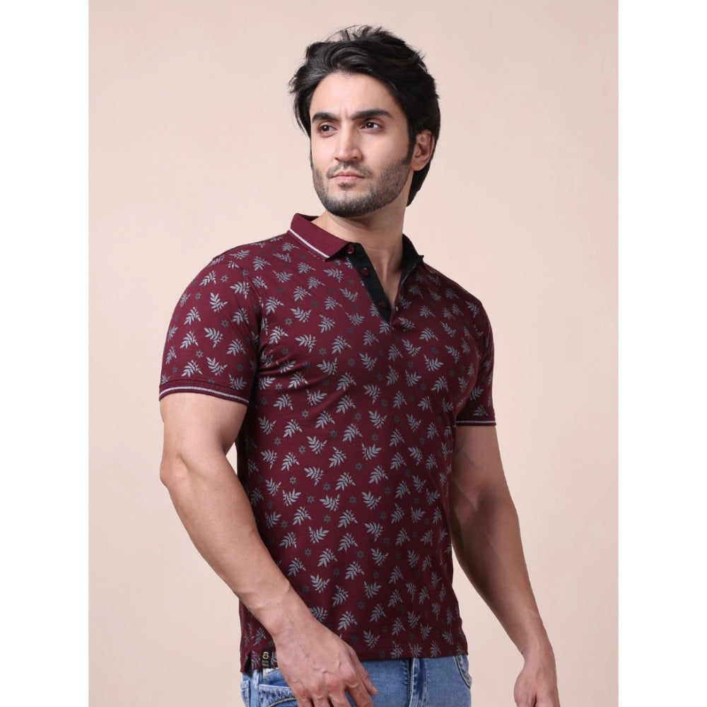 PKRKART Men's Casual Cotton Printed Polo Neck Half Sleeve T-Shirt (Plum)