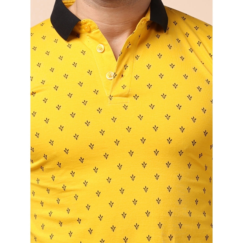 PKRKART Men's Casual Cotton Printed Polo Neck Half Sleeve T-Shirt (Yellow)