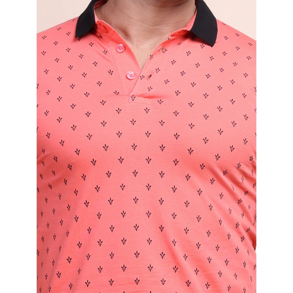 PKRKART Men's Casual Cotton Printed Polo Neck Half Sleeve T-Shirt (Red)