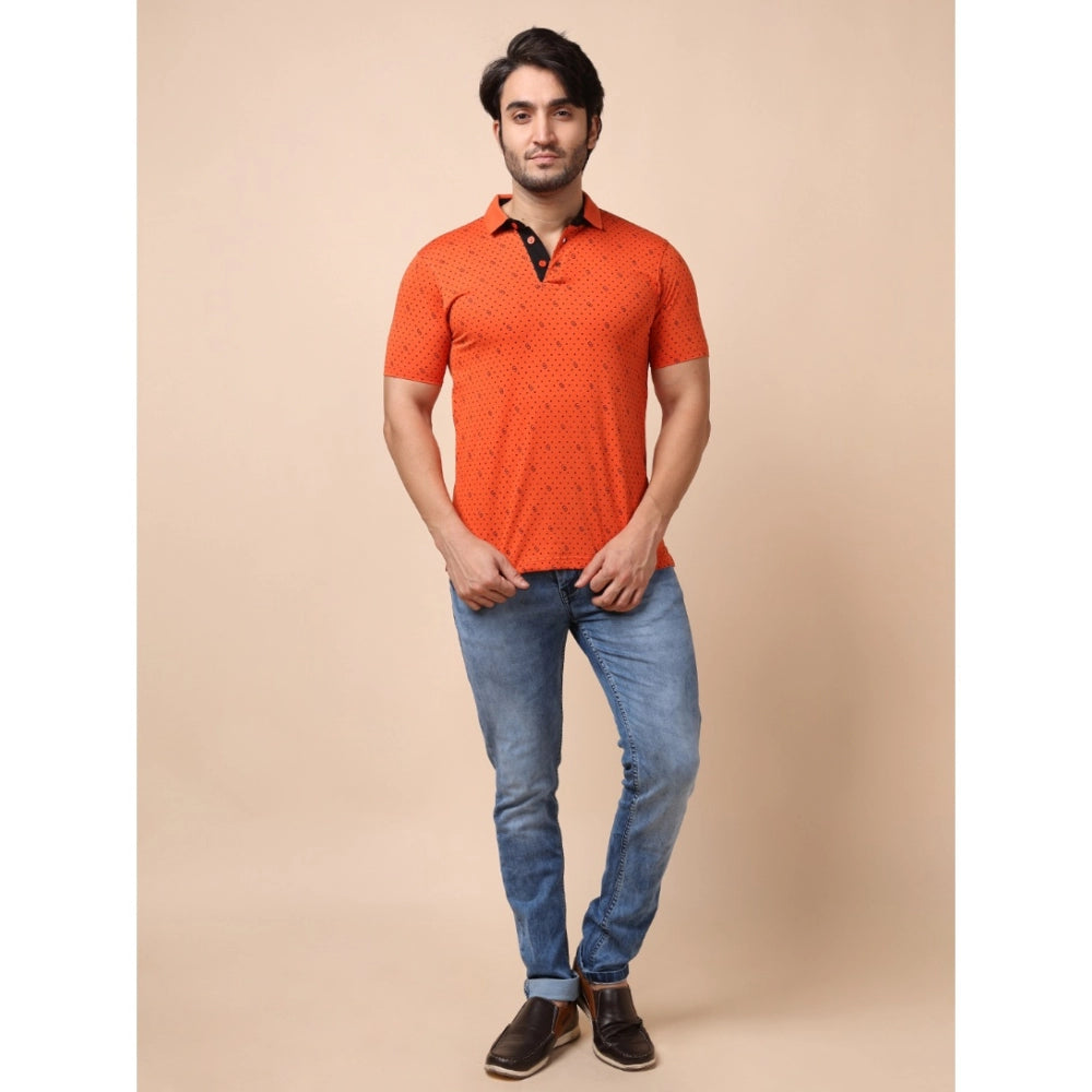 PKRKART Men's Casual Cotton Printed Polo Neck Half Sleeve T-Shirt (Rust)
