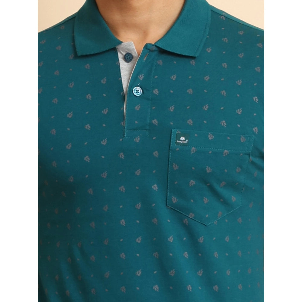 PKRKART Men's Casual Cotton Printed Polo Neck Half Sleeve T-Shirt (Green)