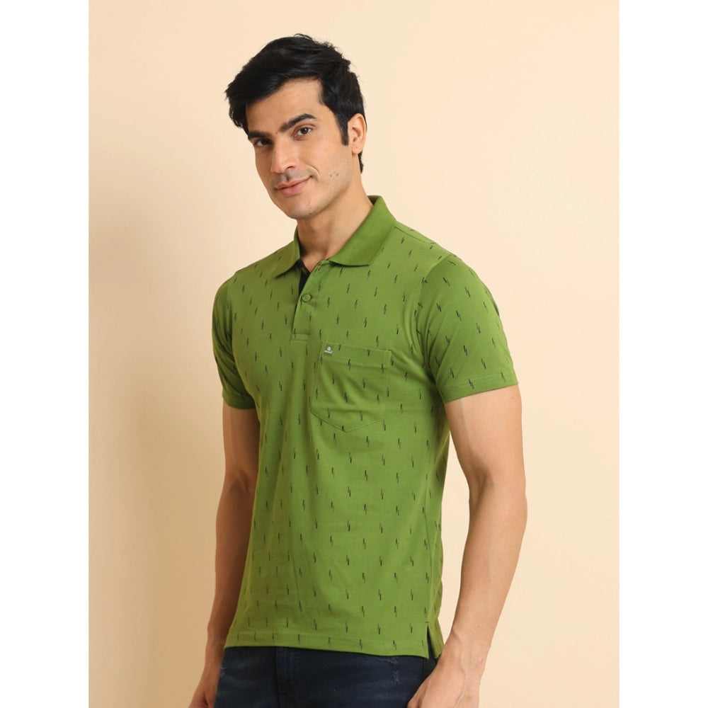 PKRKART Men's Casual Cotton Printed Polo Neck Half Sleeve T-Shirt (Green)