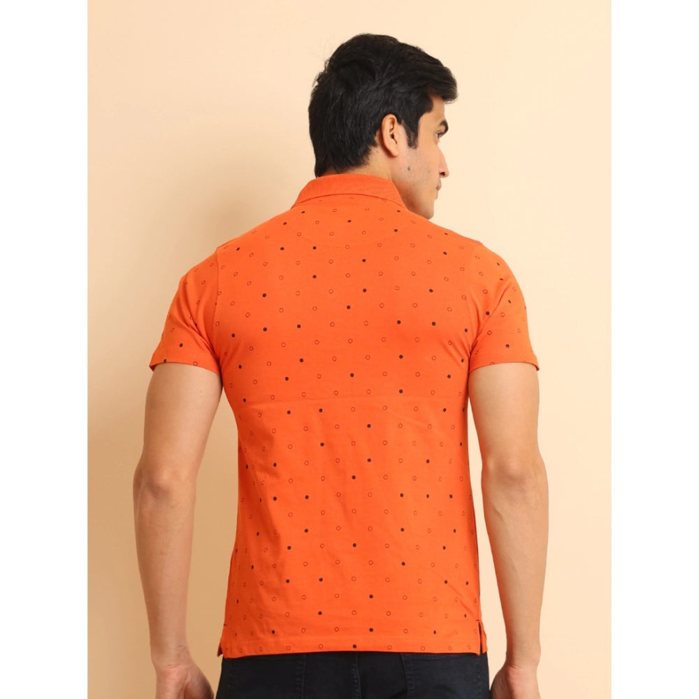 PKRKART Men's Casual Cotton Printed Polo Neck Half Sleeve T-Shirt (Rust)