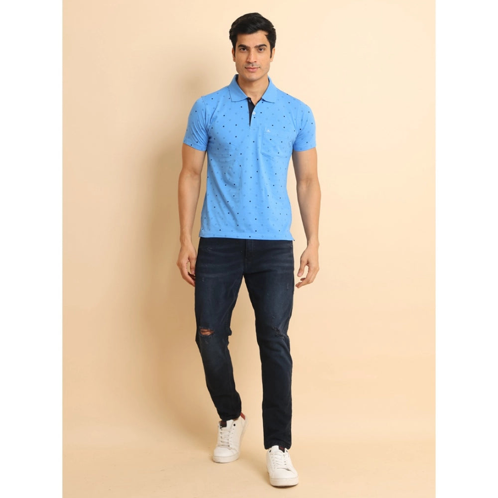 PKRKART Men's Casual Cotton Printed Polo Neck Half Sleeve T-Shirt (Blue)