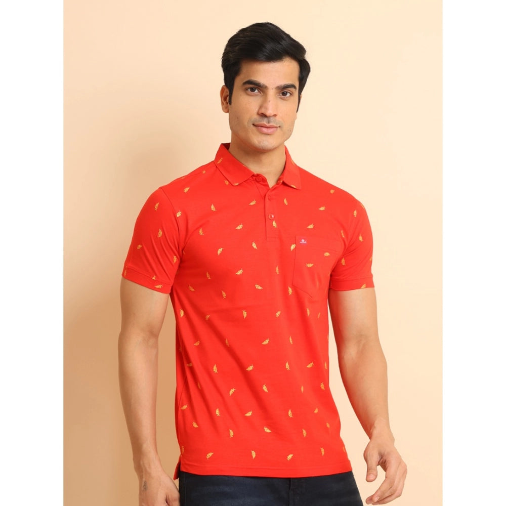 PKRKART Men's Casual Cotton Printed Polo Neck Half Sleeve T-Shirt (Red)