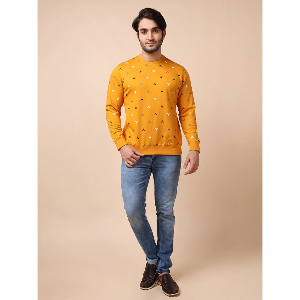 PKRKART Men's Casual Cotton Printed Round Neck Full Sleeve Sweat T-Shirt (Mustard)