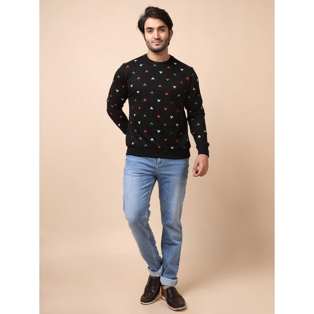PKRKART Men's Casual Cotton Printed Round Neck Full Sleeve Sweat T-Shirt (Black)