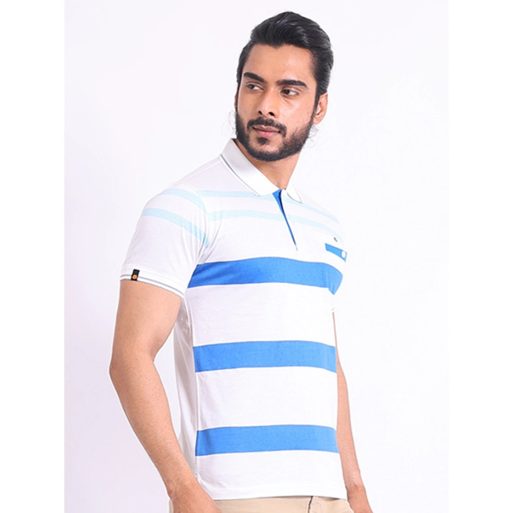 PKRKART Men's Casual Cotton Printed Polo Neck Half Sleeve T-Shirt (White)