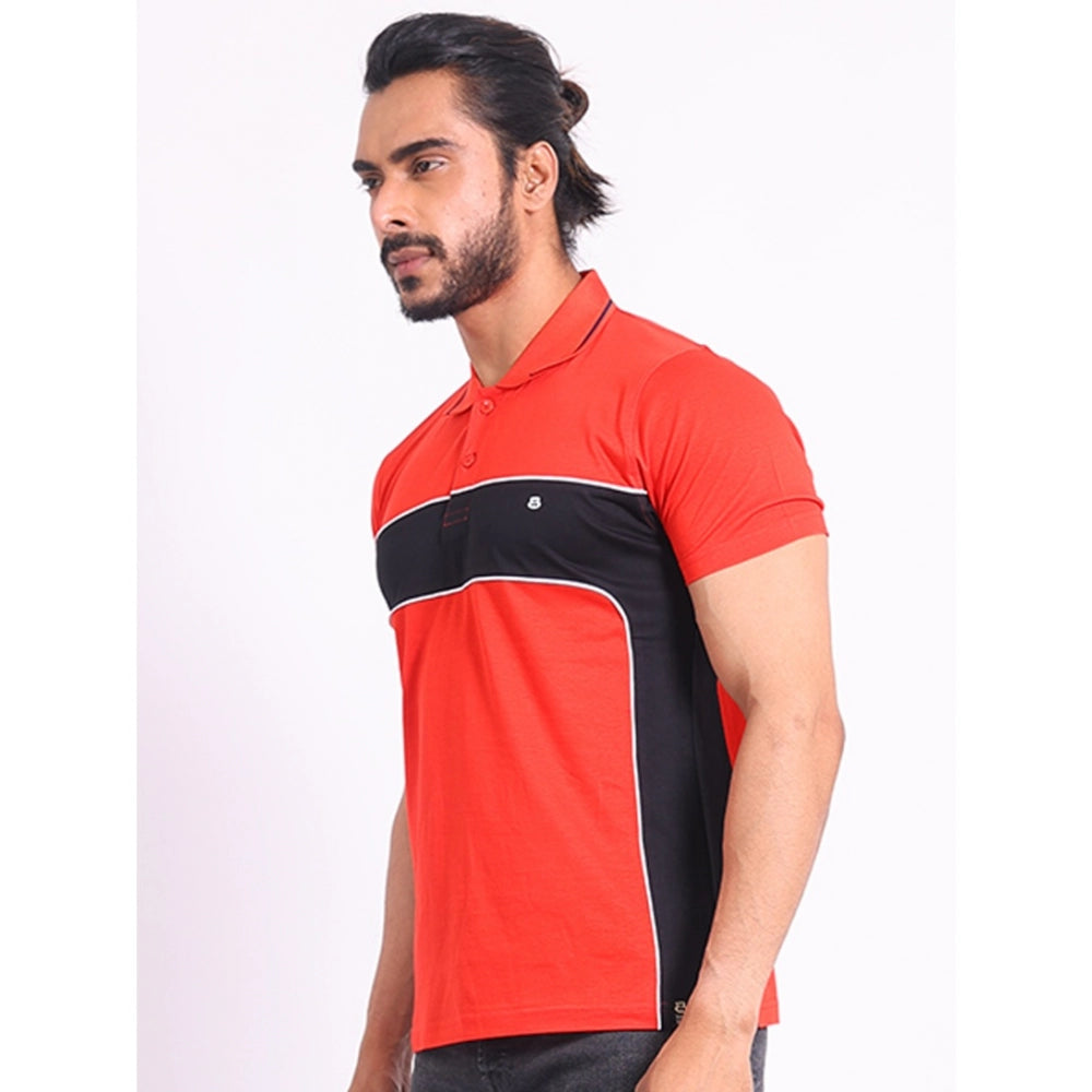 PKRKART Men's Casual Cotton Printed Polo Neck Half Sleeve T-Shirt (Red)